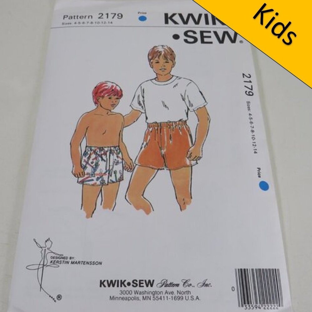 Kwik Sew 2179 Clothing Pattern Easy Boys Shorts 4-14 UNCUT unopened